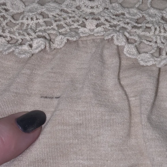 Vanity Boho Lace Trim Top Small Cream Beige V-Neck Long Sleeve Cottagecore Soft - Picture 6 of 7